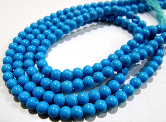 5 STRINGS- Lab Made Turquoise Beads / Smooth Round Shape Turquoise Beads / Size 3mm/ Sold per Strand 13 to 14 inch long/ Dark Blue Beads