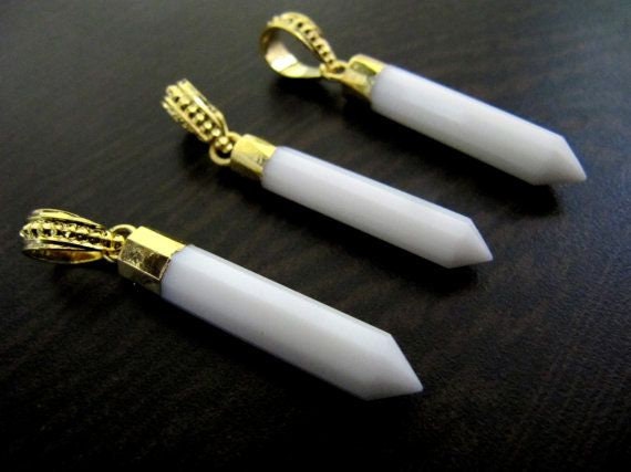 White Chalcedony Pencil Shape Pointed Charms, 30 to40mm Gold Electroplated Pendant, Faceted Fancy shape charm with Designer Loop per piece