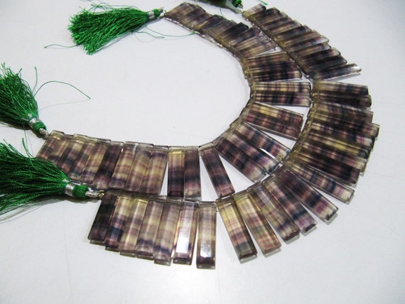 Natural Fluorite Long Baguette Shape Beads Side Drilled Briolette Beads Size 12 to 30mm long , Graduated Beads Strand 8 inches