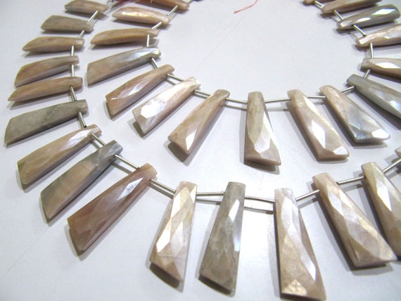 Natural Peach Moonstone AB Mystic Coated Knife Shape 10x30mm Beads Strand 10 Inches Long Jewelry Making Beads Sold Per Strand