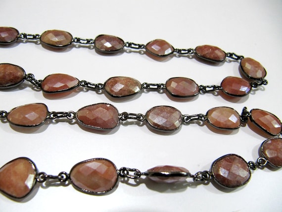 Natural Peach Moonstone AB Mystic Coated Nugget Briolette Connector Chain Uneven Free Shape 12 to 15mm Gold/Silver/Black/Rose Gold Plated