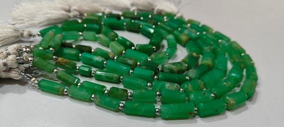 Natural Chrysoprase Tubelight Pipe  Shape Briolette 22 to 26mm Beads Sold Per Strand 8 inches Long
