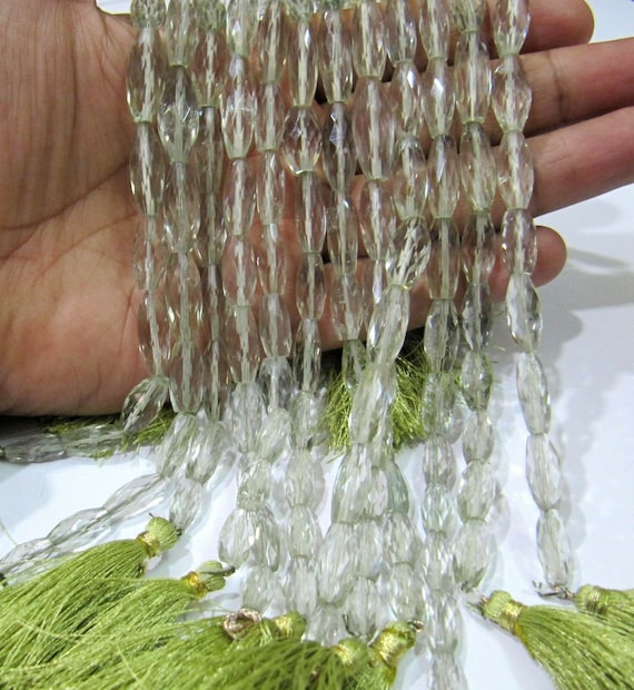 Natural Green Amethyst Long Drilled 6x12mm To 8x20mm Cylindrical Fancy Shape Jewelry Making Beads Strand 10 Inches Long Wholesale Prices