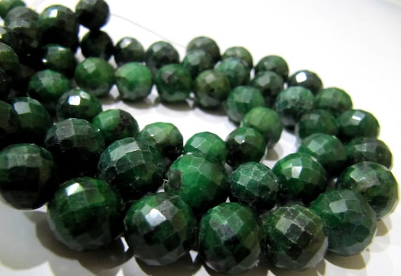 Emerald Corundum Round Ball Shape Briolette Faceted 9-12mm Size Gemstone beads Strand 8 inches long Precious Gemstone Beads Wholesale Prices