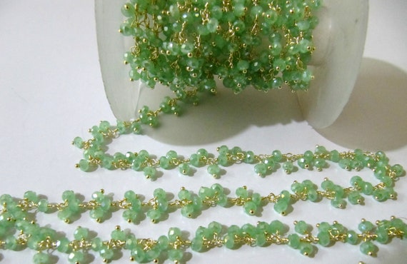 Mystic Coated Green Chalcedony Rondelle Faceted 2.5-3mm Size Beaded Cluster dangling Chain Wholesale Prices sold per foot
