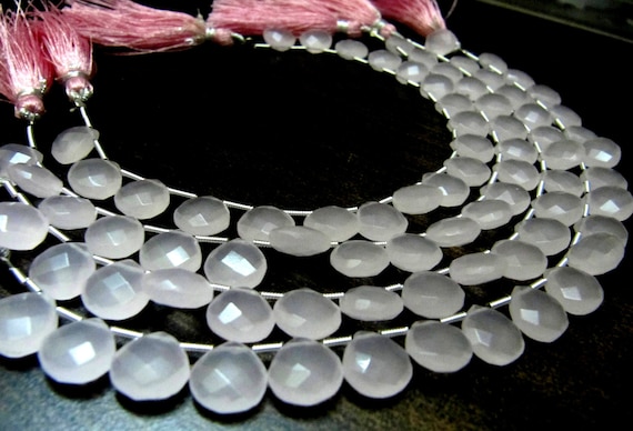 Pink Chalcedony Heart shape Briolette Faceted 10mm Beads Strand 8 inch long Gemstone Very Good Quality beads Wholesale Prices