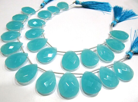 Aqua Chalcedony 11x17mm Pear Shape quartz Top Quality Gemstone Briolette Beads Jewelry Making Beads Strand 8 Inches Sold Per Strand