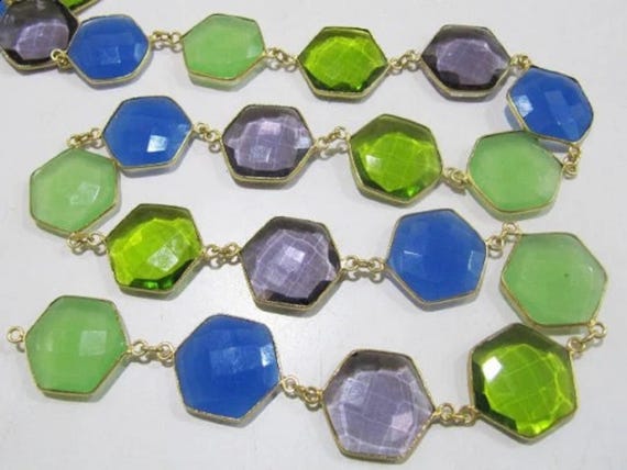 AAA Quality Natural Multi Color Hydro Quartz Hexagon Briolette Connector Chain 19-20mm Bezel Connector Chain Wholesale price gemston
