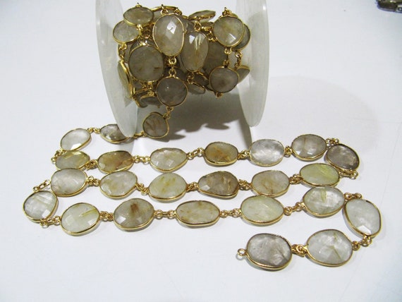 Natural Golden Rutilated Quartz Nugget Briolette Connector Chain Uneven Free Shape  12 to 17mm  Sold Per Foot High quality Stones