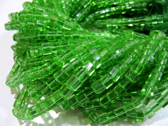 Peridot Hydro Quartz Cube Beads 5mm Size Smooth Box Shape Beads Length 10 inches long Green Hydro Quartz Beads Wholesale Prices