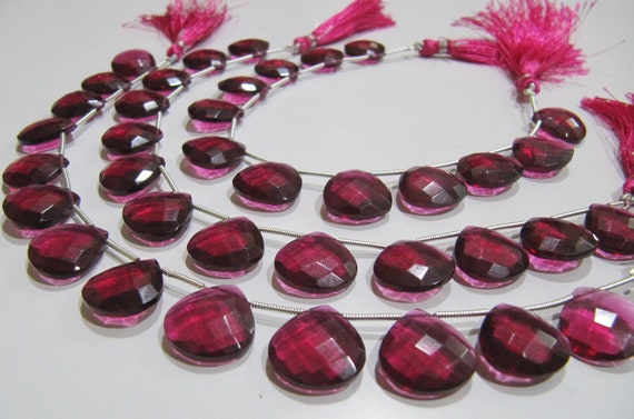 AAA Super Fine Quality Rubellite Pink Quartz Heart Shape Faceted Briolette Beads Size 14-15 mm Strand Size 8Inches Long 13 Beads Per Strand