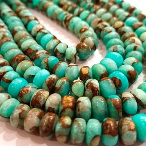 Natural Sky Blue Oyster Copper Turquoise Rondelle Plain Smooth Size 8mm Gemstone Beads Sold Per Strand 8  Inches Long Best Quality Beads