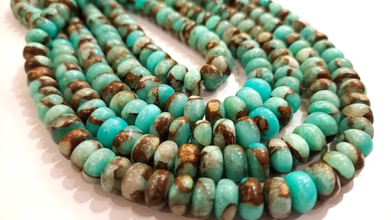 Natural Sky Blue Oyster Copper Turquoise Rondelle Plain Smooth Size 8mm Gemstone Beads Sold Per Strand 8  Inches Long Best Quality Beads