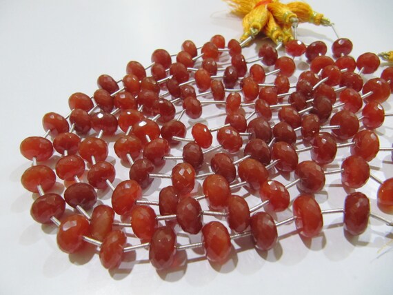 Top Quality Red Chalcedony 10 to 12mm Size Rondelle Faceted Beads Sold per strand of 9 inches long Red Onyx Gemstone Beads