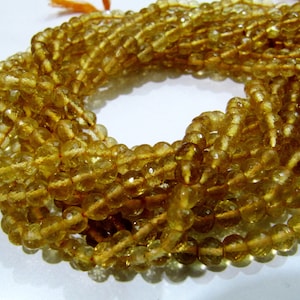 High Quality Genuine Citrine Faceted Round Beads / Natural Citrine Gemstone Beads Size 5-6mm Strand 13.5 inch long Micro Faceted Beads