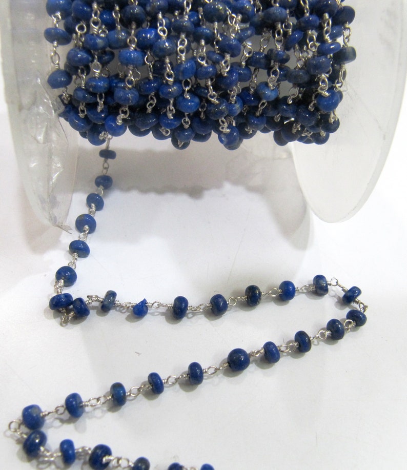 Jewelry Making Aati Chain Wholesa ON SALE 3 Ft-AAA Quality Lapis Lazuli Rosary Chain Smooth Rondelle Beads 4 to 5mm Beaded Chain Wire Wrap
