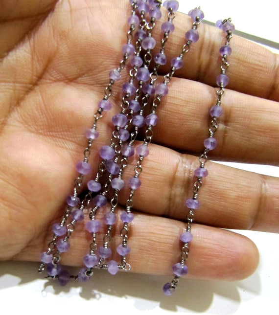 3- Feet Amethyst Rondelle Faceted Size 3-4mm Beaded Rosary Chain Wholesale Prices Jewelry Making Gemstone chain