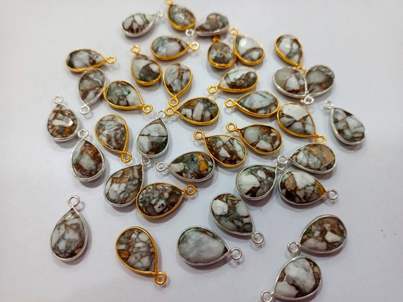 Natural Gemstone Howlite copper Turquoise Briolette Pear Shape Bezel Connector charms 10 mm Size Center Loop sold per piece