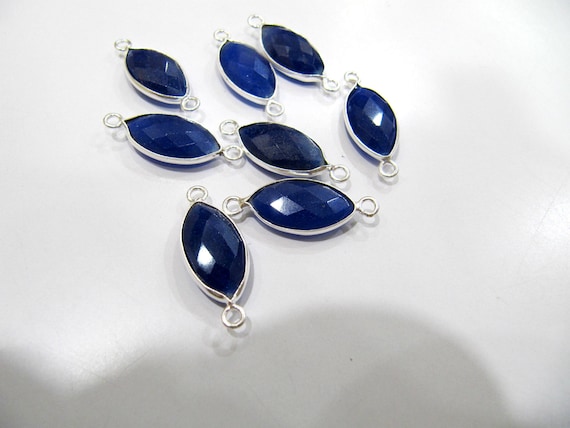Blue Sapphire Marquise Shape Briolette 9x15 mm Connectors ,  Double Loop Bezel / Plated Bezel/ Briolette Jewelry Connectors sold per piece