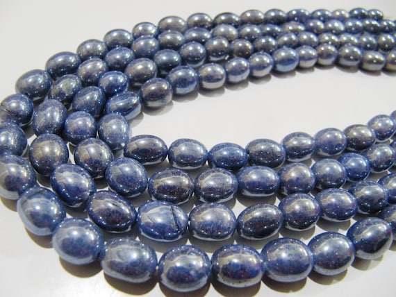 Blue Sapphire Dyed Quartz Oval Plain Smooth Beads 8 to 10mm Strand 8inch long Beads Wholesale price jewelry making Quartz Bead