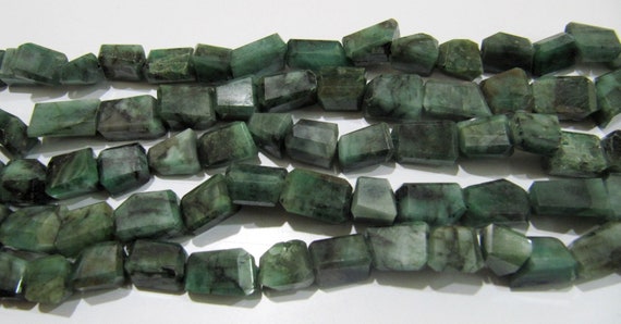 Genuine Emerald Nugget Shape Beads , Laser Cut Natural Emerald Tumbled Beads 8 to 14mm Strand 8 inches Precious Gemstone Beads