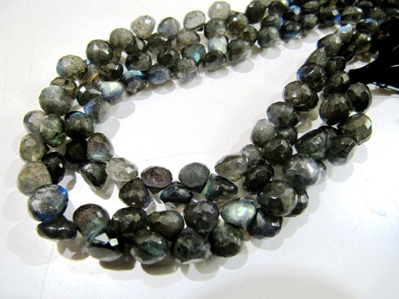 High Quality Natural Labradorite Briolette Beads  Faceted Onion Shape Size 6-8mm / Beautiful Labradorite  strand 9-10 inches long
