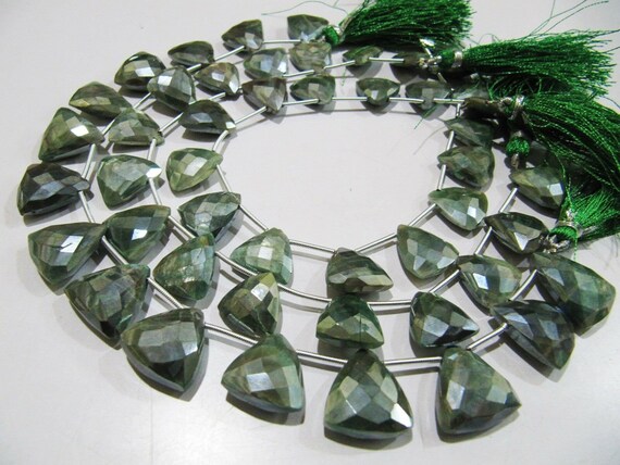 Natural Green Moonstone  AB Coated Trillion Shape Beads Size 16 to 18mm Beads Strand 10 inches Long Side Drilled Gemstone Beads