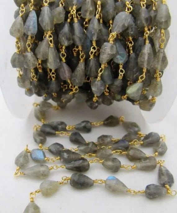Natural Labradorite Drop Faceted Grey Beaded Rosary Chain High Quality Semi Precious Beads Wholesale Prices Gemstone chain