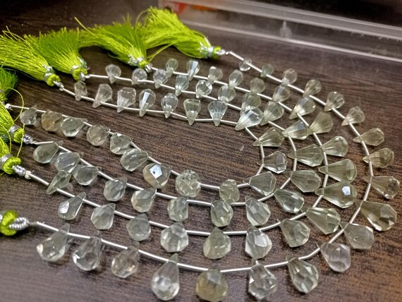 Natural Green Amethyst Briolette Faceted Teardrop 6x10mm to 9x15mm Beads Sold per Strand 8 inches long Top Quality Beads