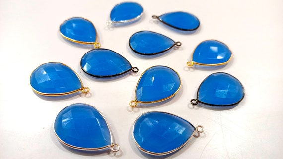 Blue Chalcedony Hydro Quartz Briolette Pear Shape Bezel Connector 19X25mm Size Single Loop Charms
