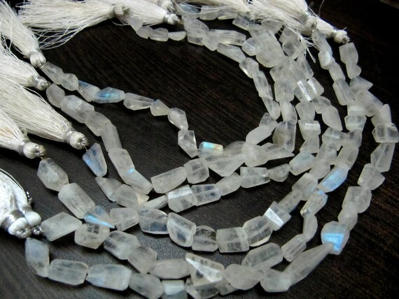 Natural white Rainbow Moonstone Nugget Tumbled Faceted Beads 10to25mm Strand 8 inch long High Quality Blue Flashy Beads Wholesale Prices