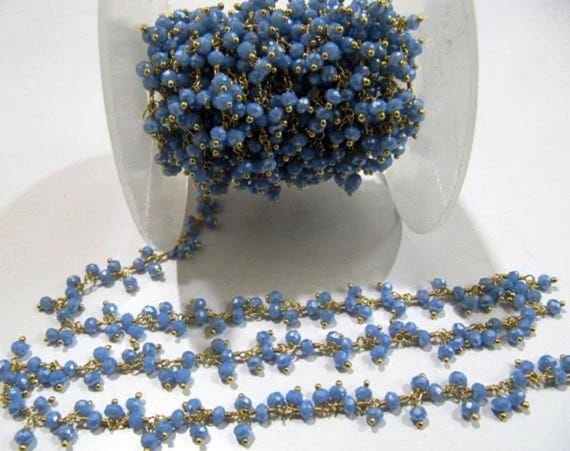 Blue Chalcedony Rondelle Faceted 3-4mm Beads Chain Dangling Cluster Chain Hydro Quartz Chain Cluster Chain Wire Wrapped Jewellery Per Foot
