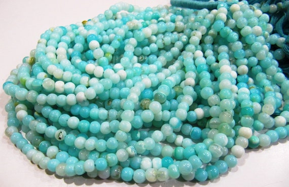 Natural Peruvian Blue Opal Plain Smooth Round Ball Shape Beads 4-5mm best Quality Beads Strand 13 inches Long Jewelry making gemstone