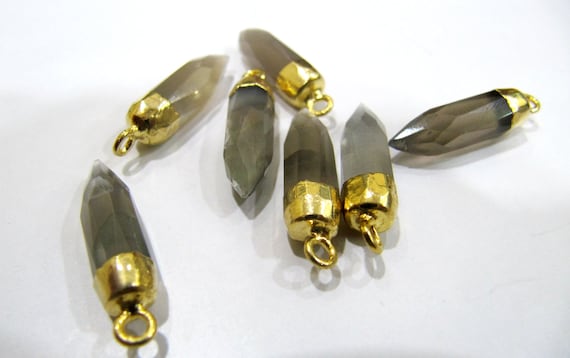 Natural Grey Moonstone Tiny Bullet Charm Pointer Pendant Single Loop Connector Charm 24K Gold Electroplated approx 0.5 inch to 1 inch long