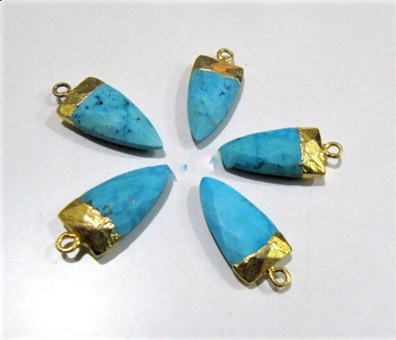 Natural Turquoise Magnesite Bullet Nugget Shape Charm Pendant / Single Loop Slice Stick Cap Pendant / 20 to 25 mm Connector Charm