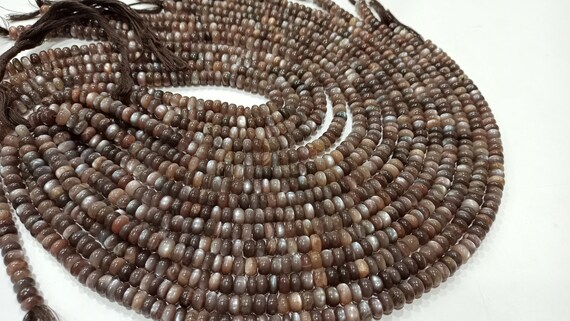 High Quality Natural Chocolate Moonstone Plain Smooth Rondelle Beads 8mm to 10mm Choose Size Brown color  Beads  8 inches long Strand