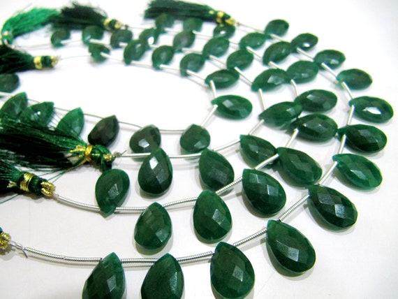 Emerald Pear Heart Shape Briolette Faceted Beads 10x15mm Sold per strand  8 inches long Jewelry Making Dyed Emerald Green Beads