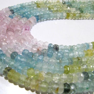 Natural Multi Color Aquamarine Rondelle Faceted 3-5 mm Gemstone Morganite Beads Strand 13 inch long High Quality Wholesales Prices
