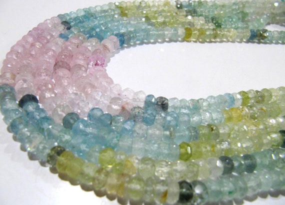 Natural Multi Color Aquamarine Rondelle Faceted 3-5 mm Gemstone Morganite Beads Strand 13 inch long High Quality Wholesales Prices