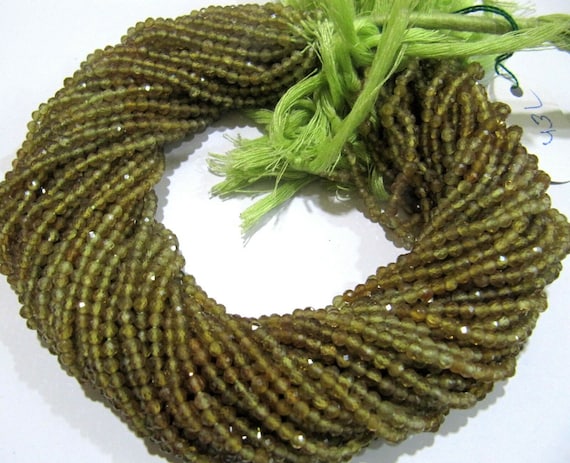 Natural Grossular Garnet Rondelle Faceted 3mm Beads Green Color Jewelry Making Beads Strand 13 Inches Long Sold Per Strand