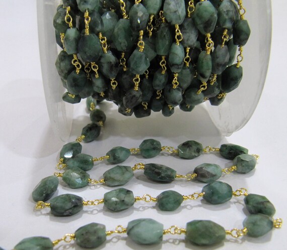 Natural Emerald Oval Faceted Beaded Rosary Chain Birth Gemstone Precious Beads Wholesale Prices Jewelry Making  Handmade chain sold by FOOT