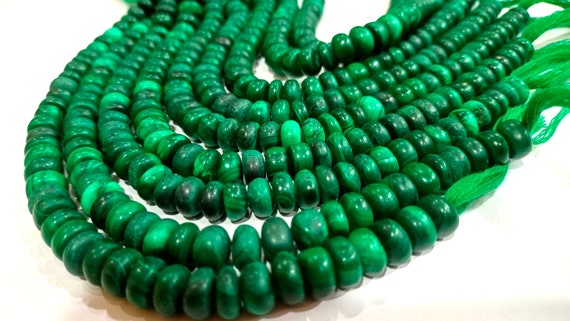 Natural Malachite Rondelle Plain smooth 8-9mm Gemstone Beads Sold per strand 8 inches long Great Quality Beads