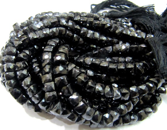 AAA Quality Black Spinel 3D Cube Beads 6 to 7mm , Black Spinel Faceted Box beads, Strand 8 inches Long, Sold Per String 30 to 35 beads
