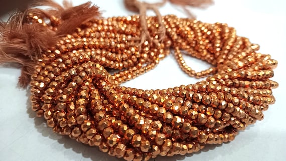 Natural Copper Pyrite Rondelle Faceted Beads 3-4mm Top Quality Gemstone Beads Strand 13 inch Long Jewelry making beads