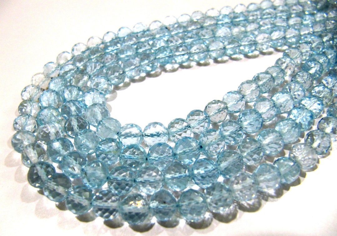 Super Fine Quality Natural Blue Topaz Faceted Round Beads Genuine Blue ...