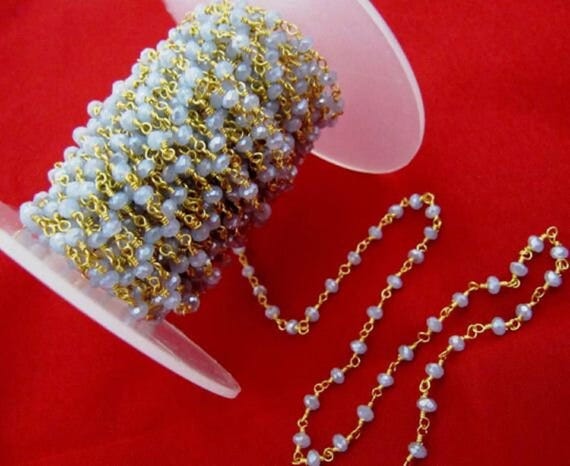 3 Ft-Mystic Blue Chalcedony Rondelle Faceted Chain 3mm Hydro Quartz Vermeil Aati Chain Wire Wrap Plated Wholesale Prices