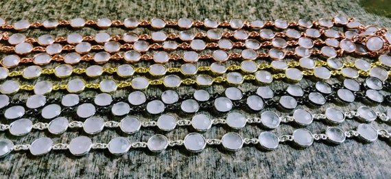 Natural Rose Quartz Coin Shape Briolette Faceted Size 9mm Bezel Connector Chain Sold Per Foot High Quality Choose the Plating Color