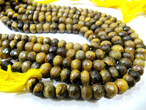 Natural Genuine Tiger Eye Beads Rondelle Faceted Gemstone Beads Strand approx 8 inch long Sold per Strand Jewelry making beads