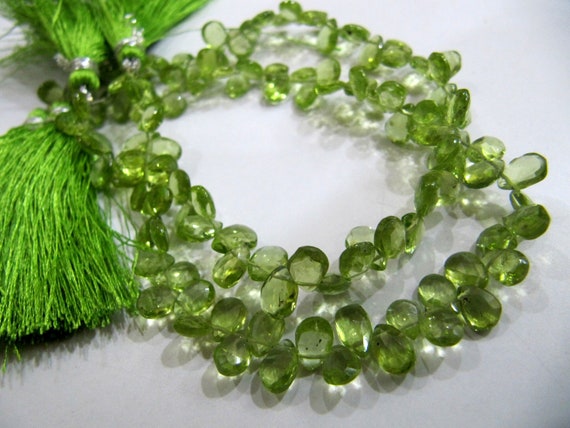 Natural Peridot Pear shape Briolette Beads size 4x6mm to 4x8mm strand 8 inches long. sold per strand
