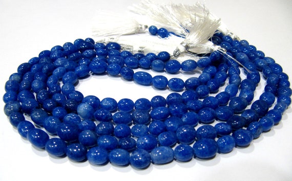 Dyed Blue Sapphire Quartz Oval Plain Smooth 7x9mm to 8x10mm Size Beads Strand 13 inches long Jewelry making Beads Wholesale Prices